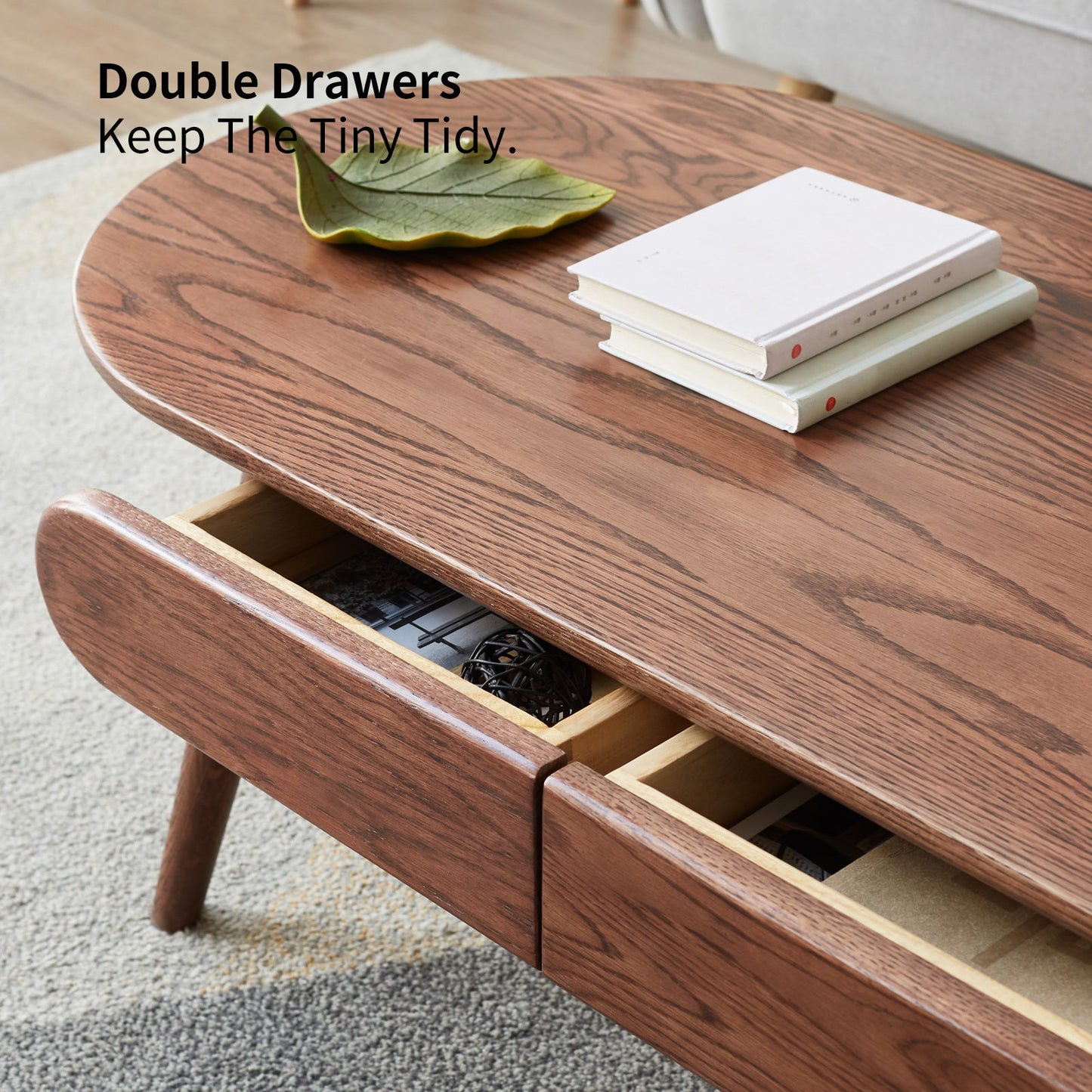 Capsule centre table Low table Table with drawers 100% solid wood Top board Desk Coffee table W 120 x D 52 x H 46 cm Study table Work from home Easy to assemble Natural wood Natural writing desk - Usofuns
