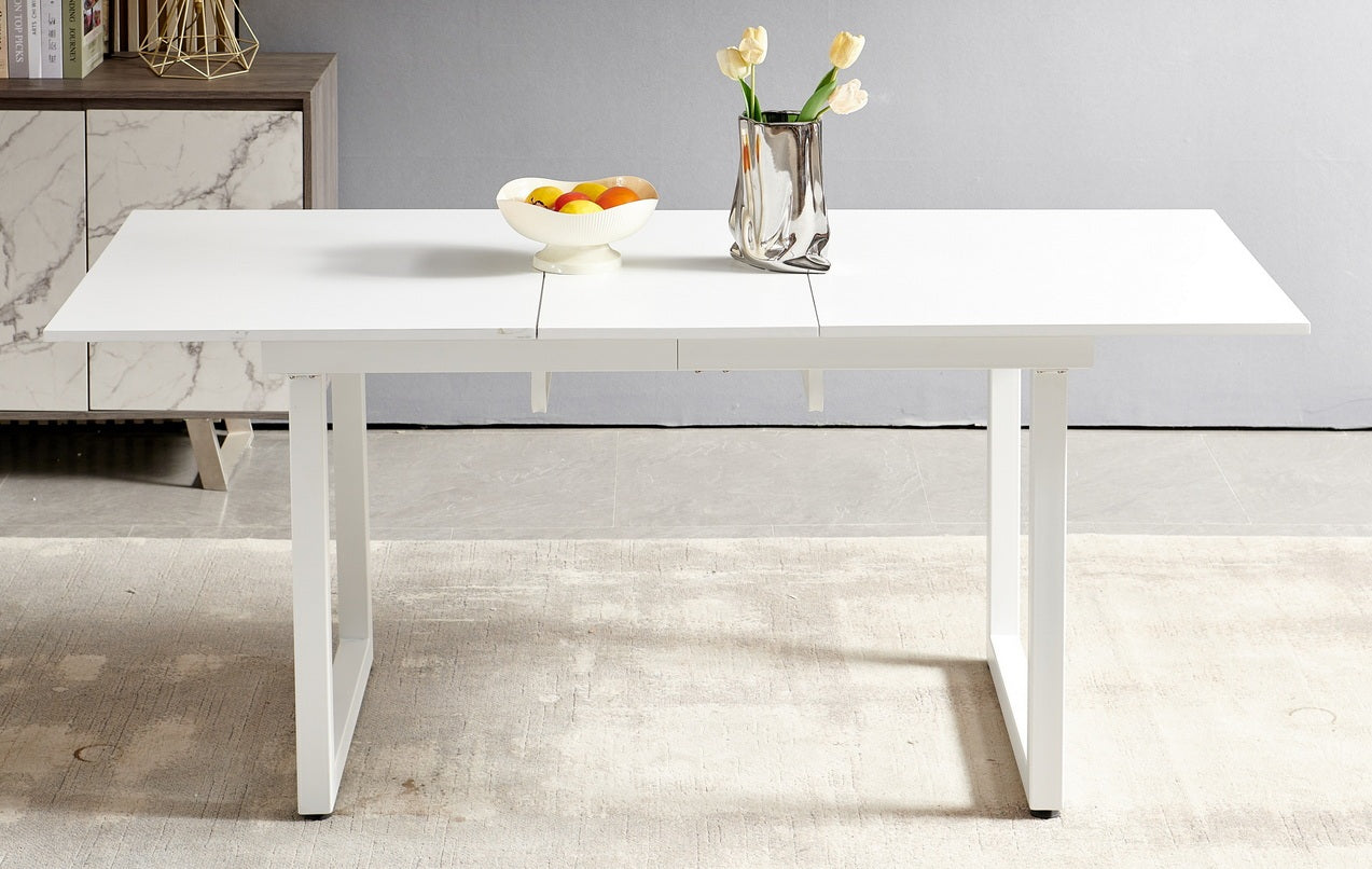 white color,Square Extendable Dining Table with metal leg,Modern Space Saving Kitchen Table for Living Room( 70.86" W x 31.5" D x 29.5" H)