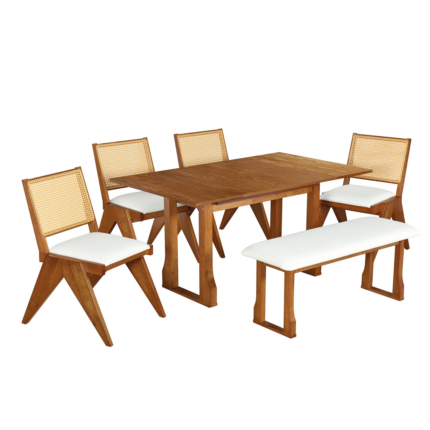 USOFUNS 6-Piece Modern Rubber Wood Dining Set