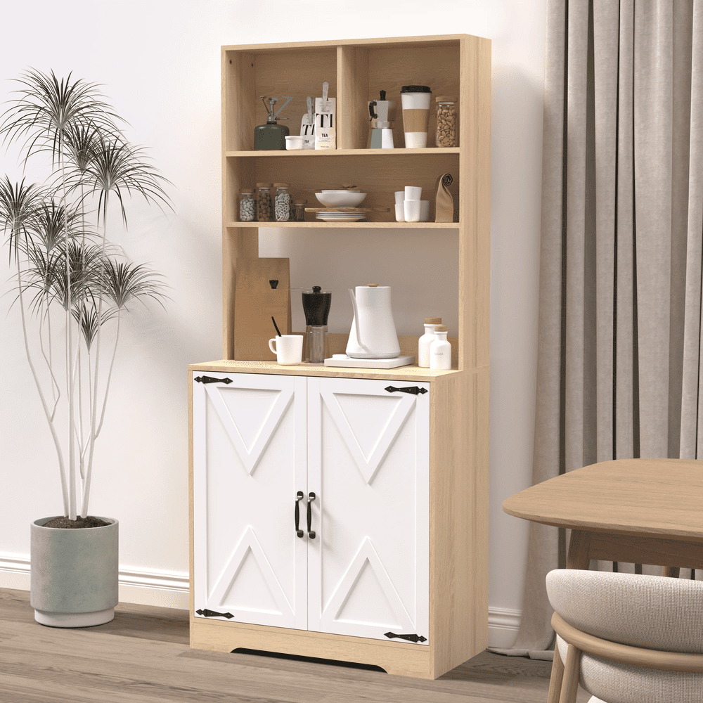 Pantry Cabinet with 2 Doors, 3-Tier Modern Kitchen Cabinet with Shelves, Freestanding Larder Cupboard, Kitchen Pantry Storage Cabinet for Kitchen, Dining Room