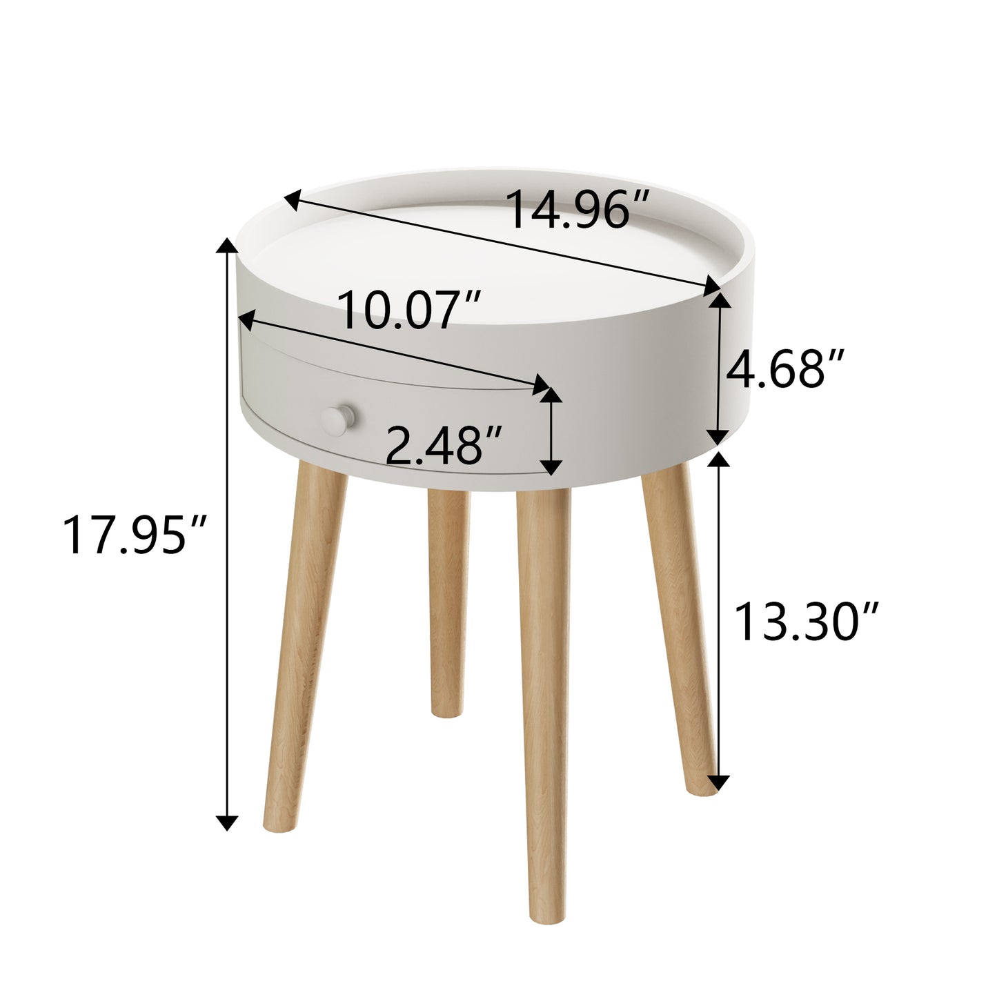 18'H Nightstand with Storage Drawer & Oak Legs Bedside Table, Sofa Side Coffee Table for Bedroom, Living Room, White