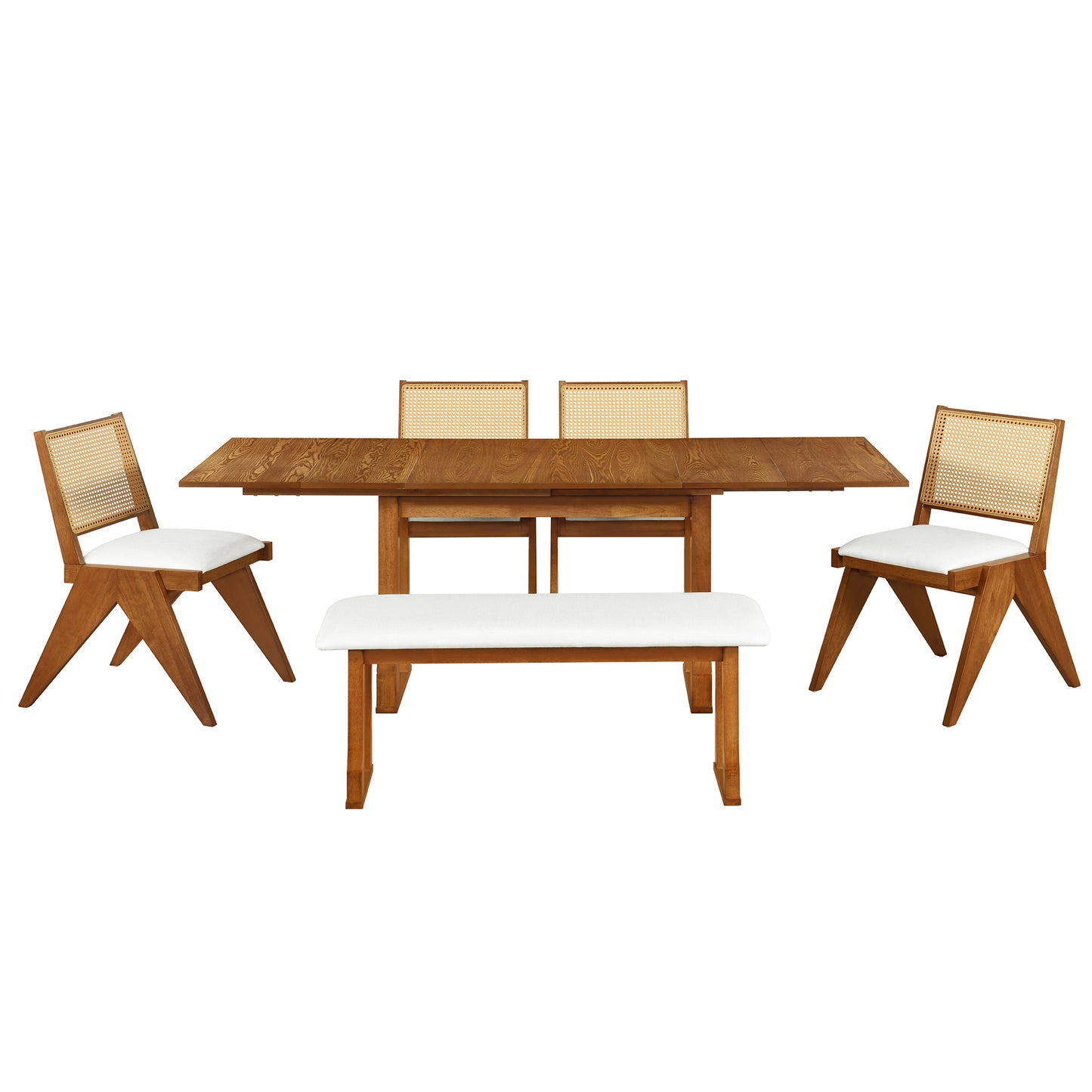 USOFUNS 6-Piece Modern Rubber Wood Dining Set