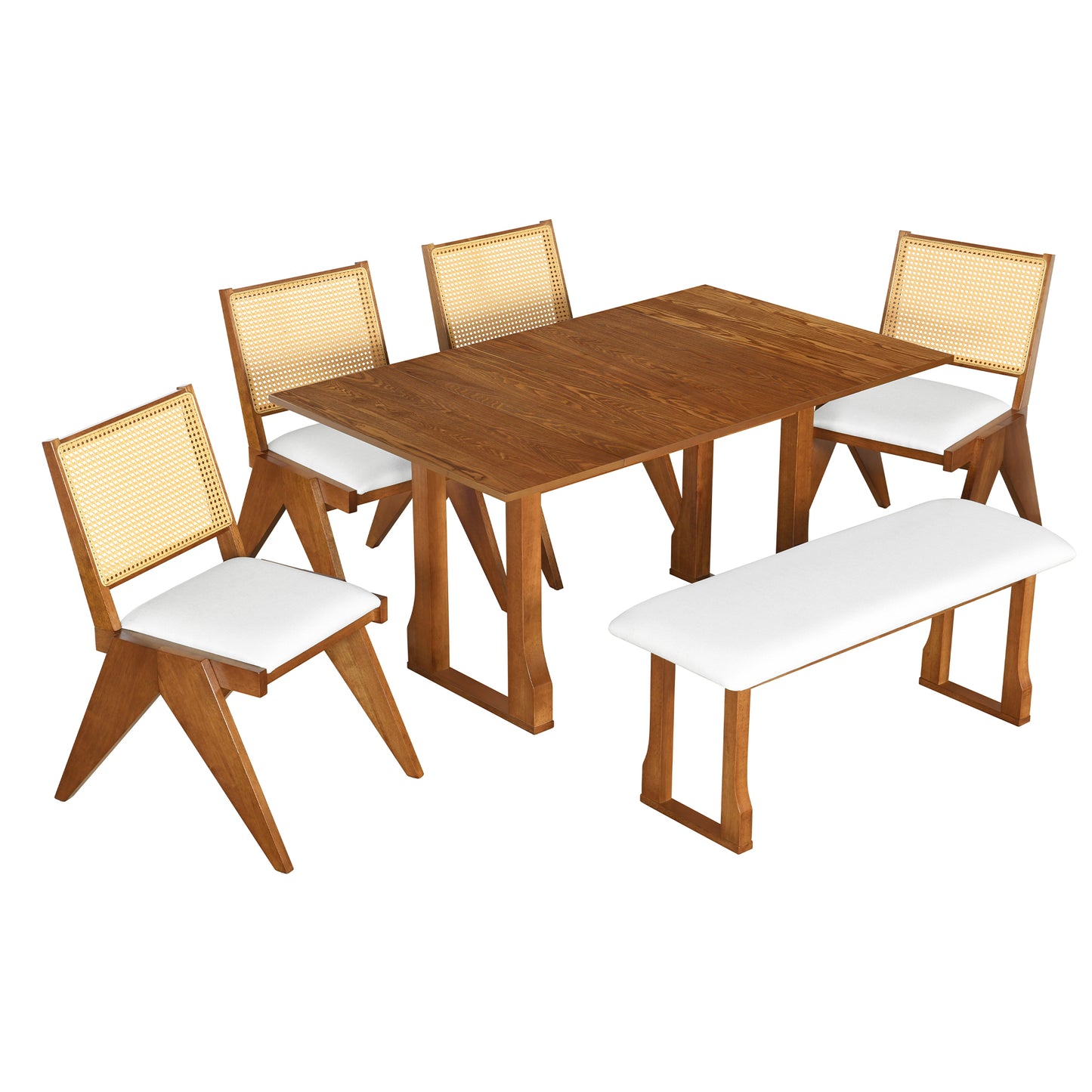USOFUNS 6-Piece Modern Rubber Wood Dining Set