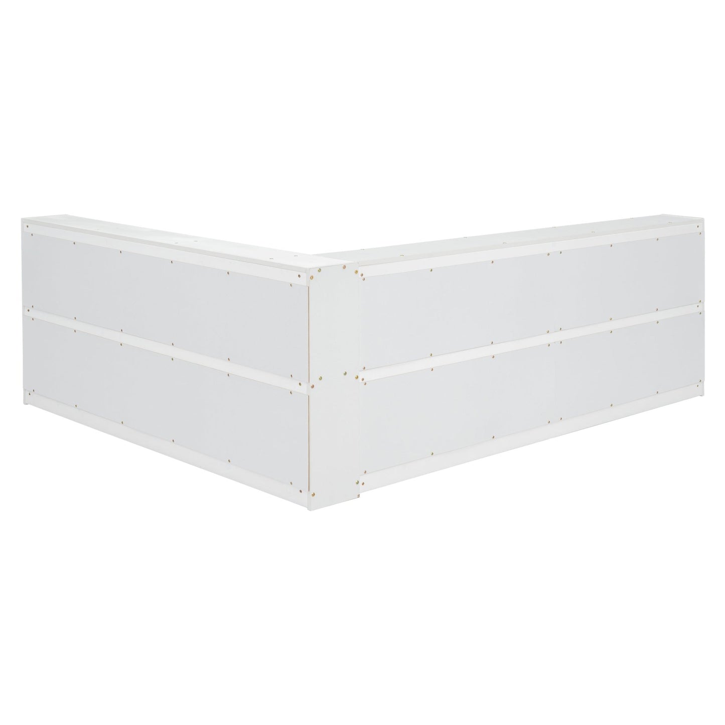 Full Floor Bed with L - shaped Bookcases, sliding doors,without slats,White - Usofuns
