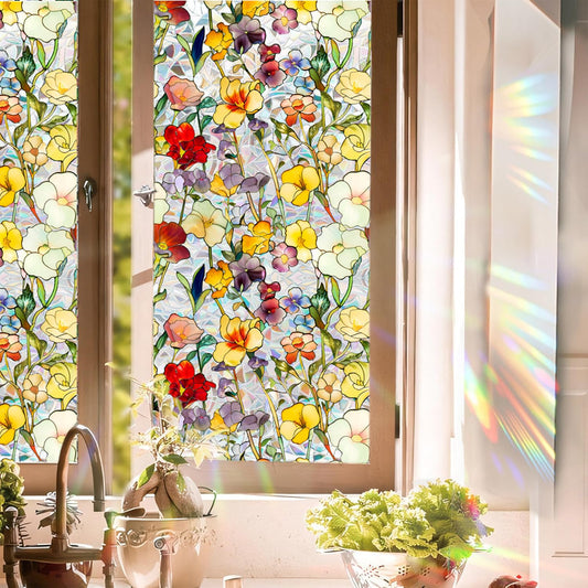 Floral Window Privacy Frosted Stained Glass Film