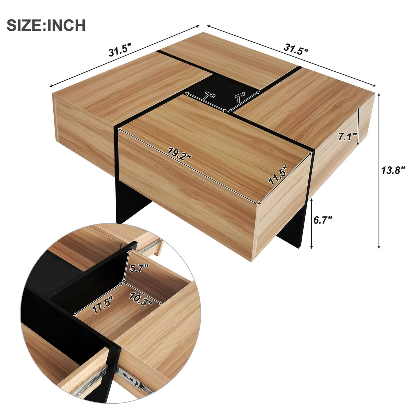 ON - TREND Unique Design Coffee Table with 4 Hidden Storage Compartments, Square Cocktail Table with Extendable Sliding Tabletop, UV High - gloss Design Center Table for Living Room, 31.5'x 31.5' - Usofuns