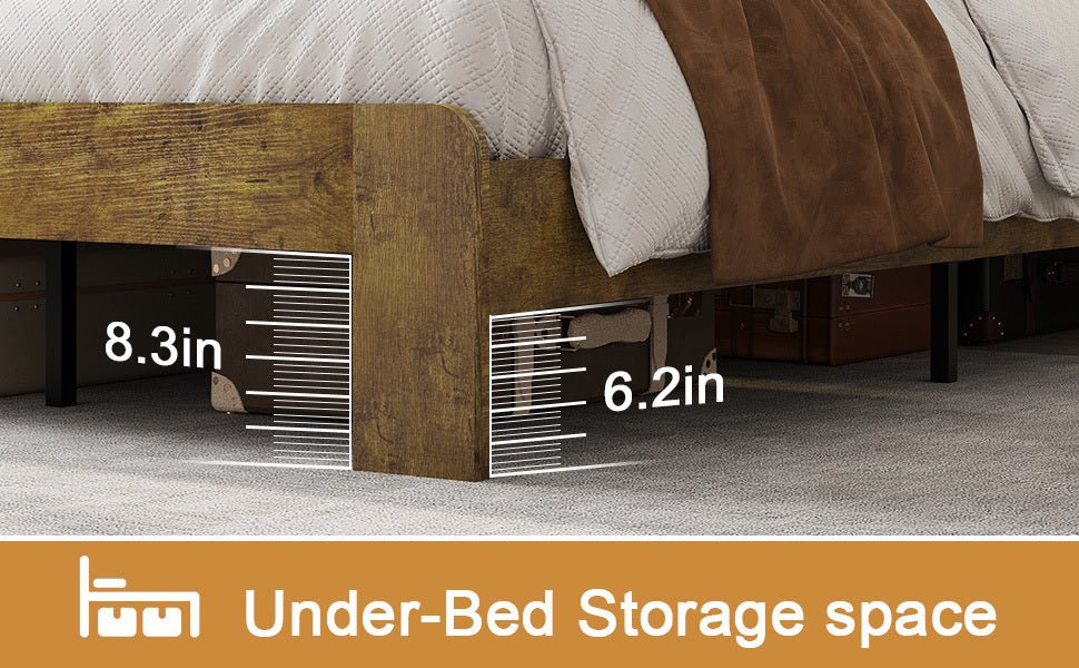 Queen Bed Frame with Storage, Platform Bed Queen Size with LED Lights and Charging Station, Dark gray Linen Headboard with Bookcase Shelves, No Box Spring Needed, Noise Free,Vintage Brown - Usofuns
