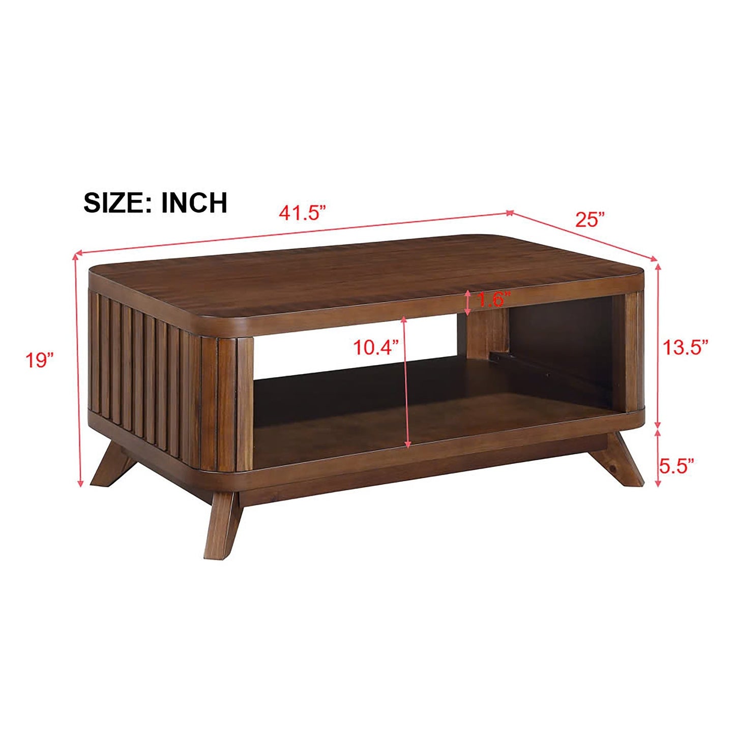 Rectangular Wood Coffee Table for Living Room, 41.5 - Inch Coffee Table with Solid Wood Legs, Wood Center Table Tea Table with Open Storage Shelf. Easy Assembly, Espresso - Usofuns