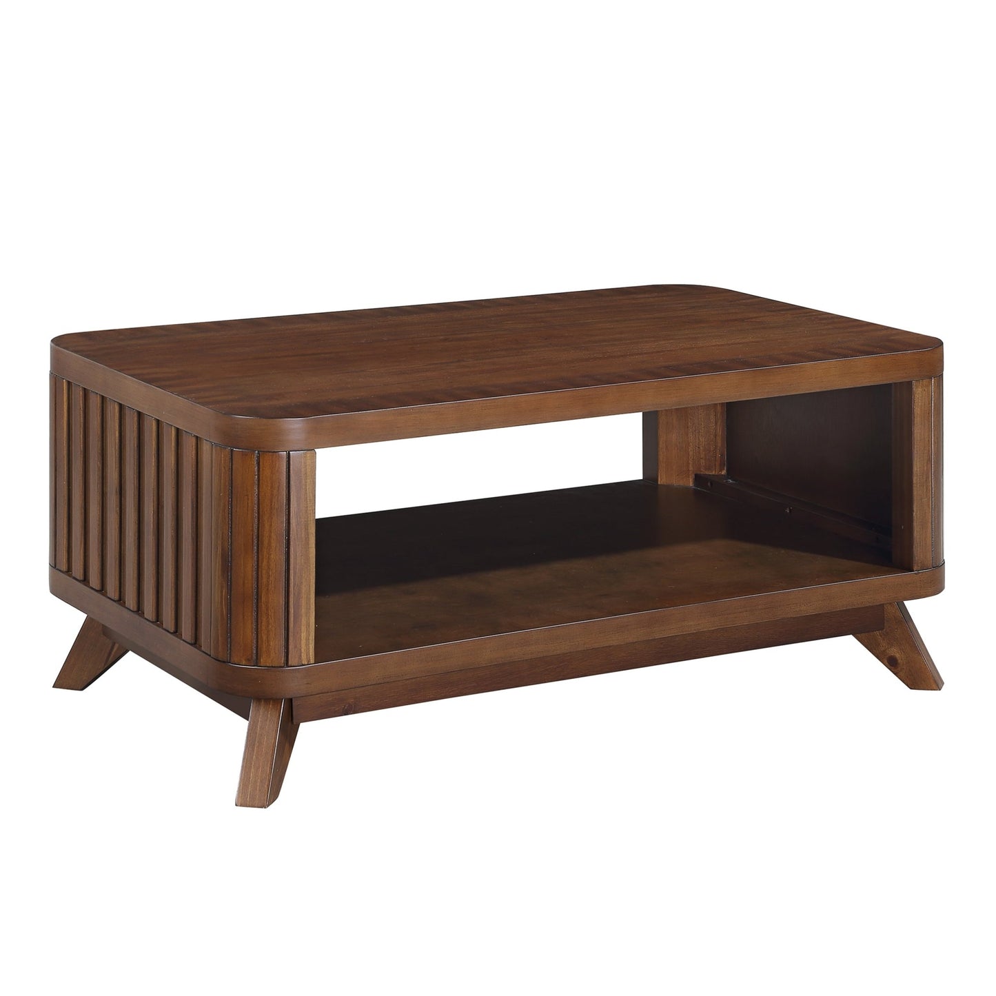 Rectangular Wood Coffee Table for Living Room, 41.5 - Inch Coffee Table with Solid Wood Legs, Wood Center Table Tea Table with Open Storage Shelf. Easy Assembly, Espresso - Usofuns