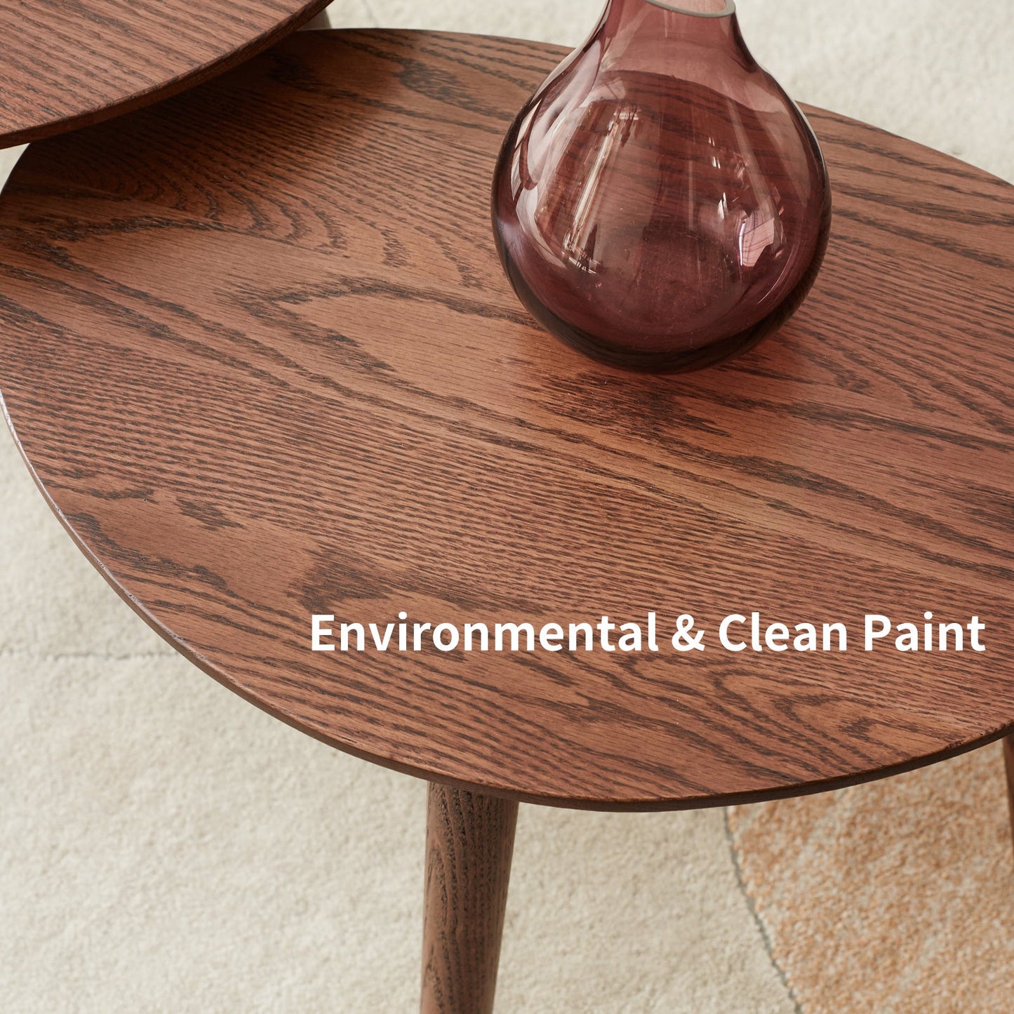 (SINGLE) Center Table Low Table 100% Solid Oak Wood Top Plate Desk Pebble Shaped Natural Wooden Coffee Table Width 50 x Depth 44.5 x Height 65 cm Desk Work from Home Easy to Assemble - Usofuns