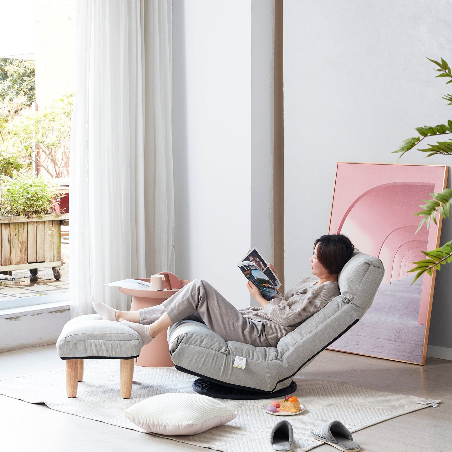 Single sofa reclining chair Japanese chair lazy sofa tatami balcony reclining chair leisure sofa adjustable chair - Usofuns