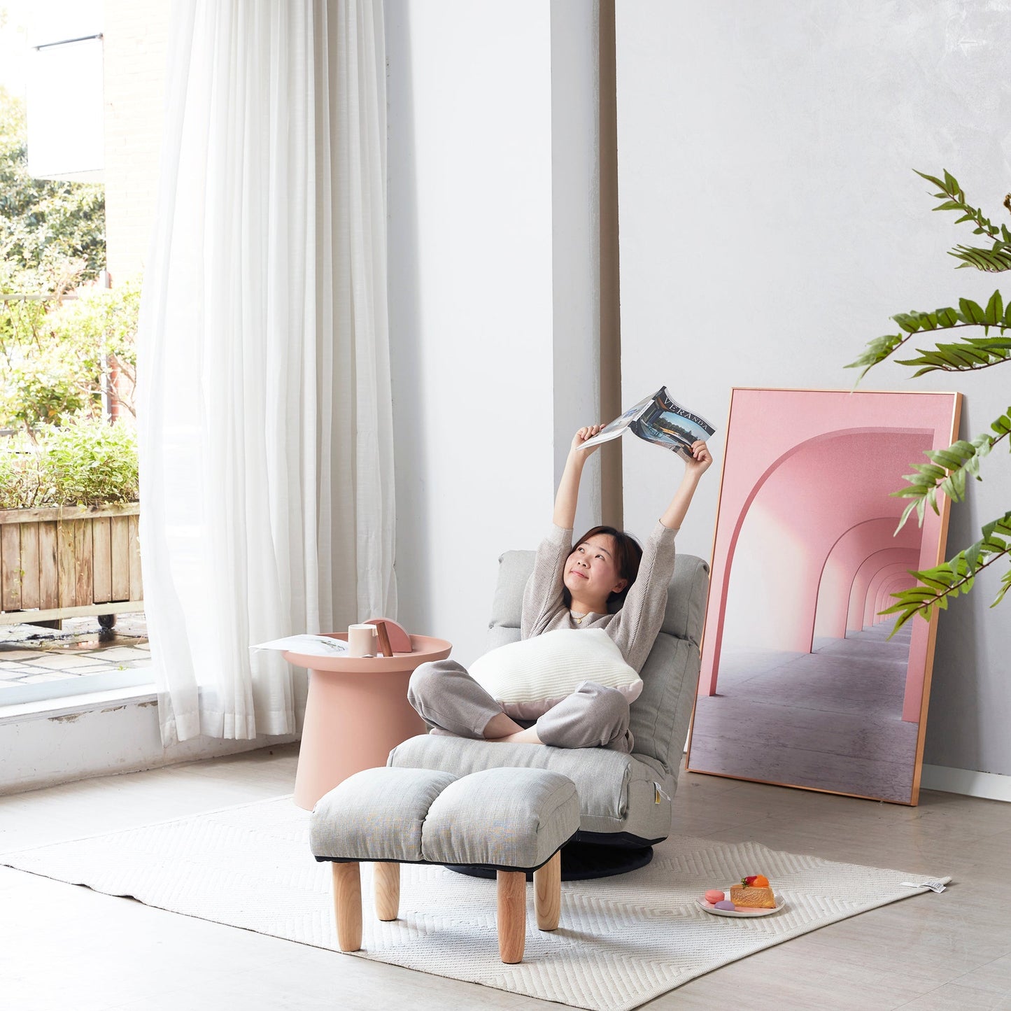 Single sofa reclining chair Japanese chair lazy sofa tatami balcony reclining chair leisure sofa adjustable chair - Usofuns