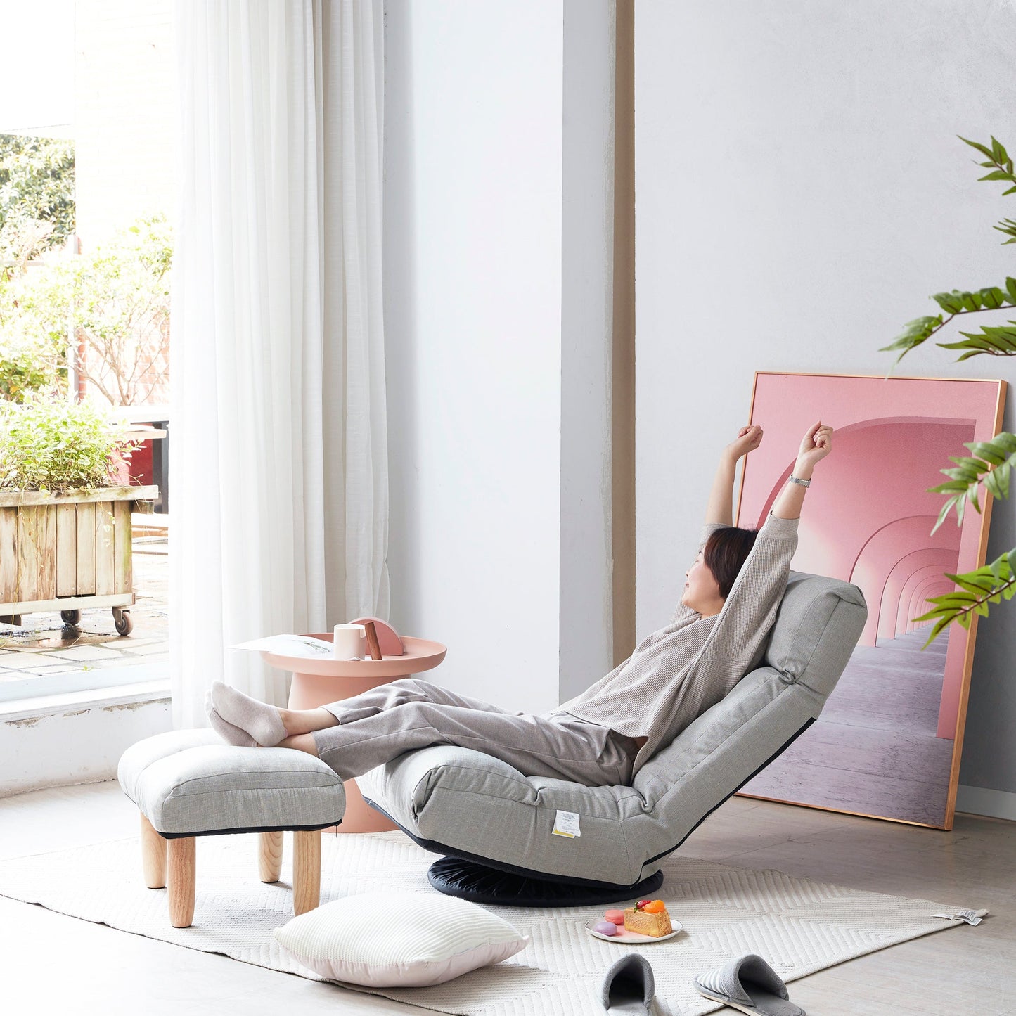 Single sofa reclining chair Japanese chair lazy sofa tatami balcony reclining chair leisure sofa adjustable chair - Usofuns
