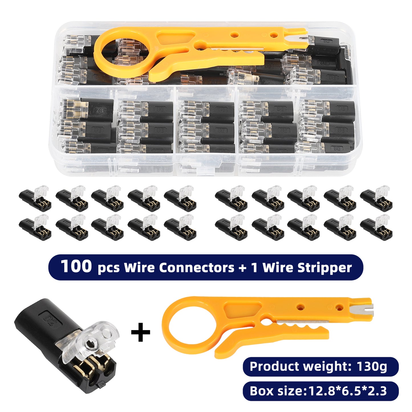 2-Pin Solderless Connector for LED Light Strips (18–22 AWG)
