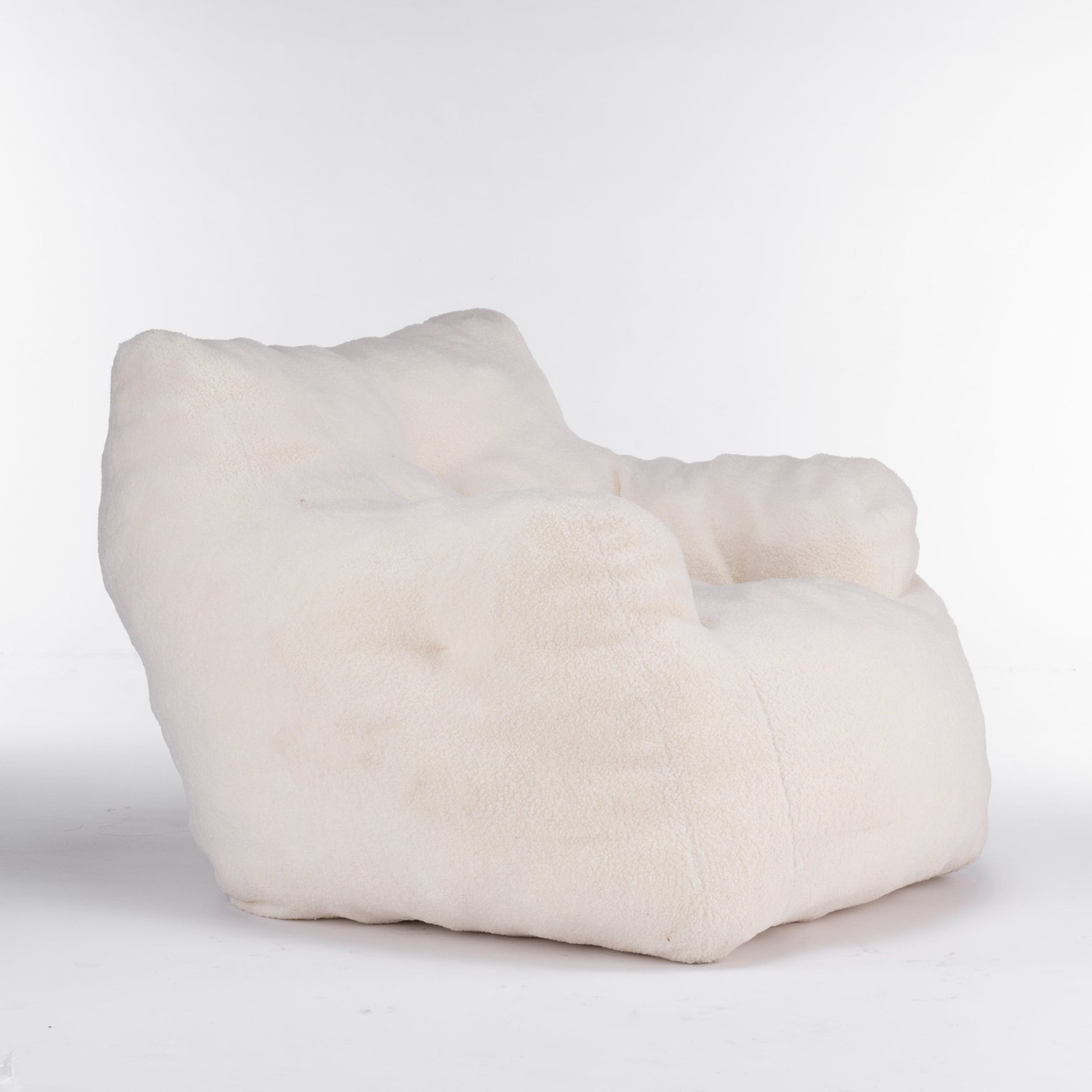 010 - Soft Teddy Fabric Tufted Foam Bean Bag Chair With Teddy Fabric Ivory White - Usofuns