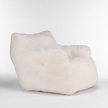 010 - Soft Teddy Fabric Tufted Foam Bean Bag Chair With Teddy Fabric Ivory White - Usofuns