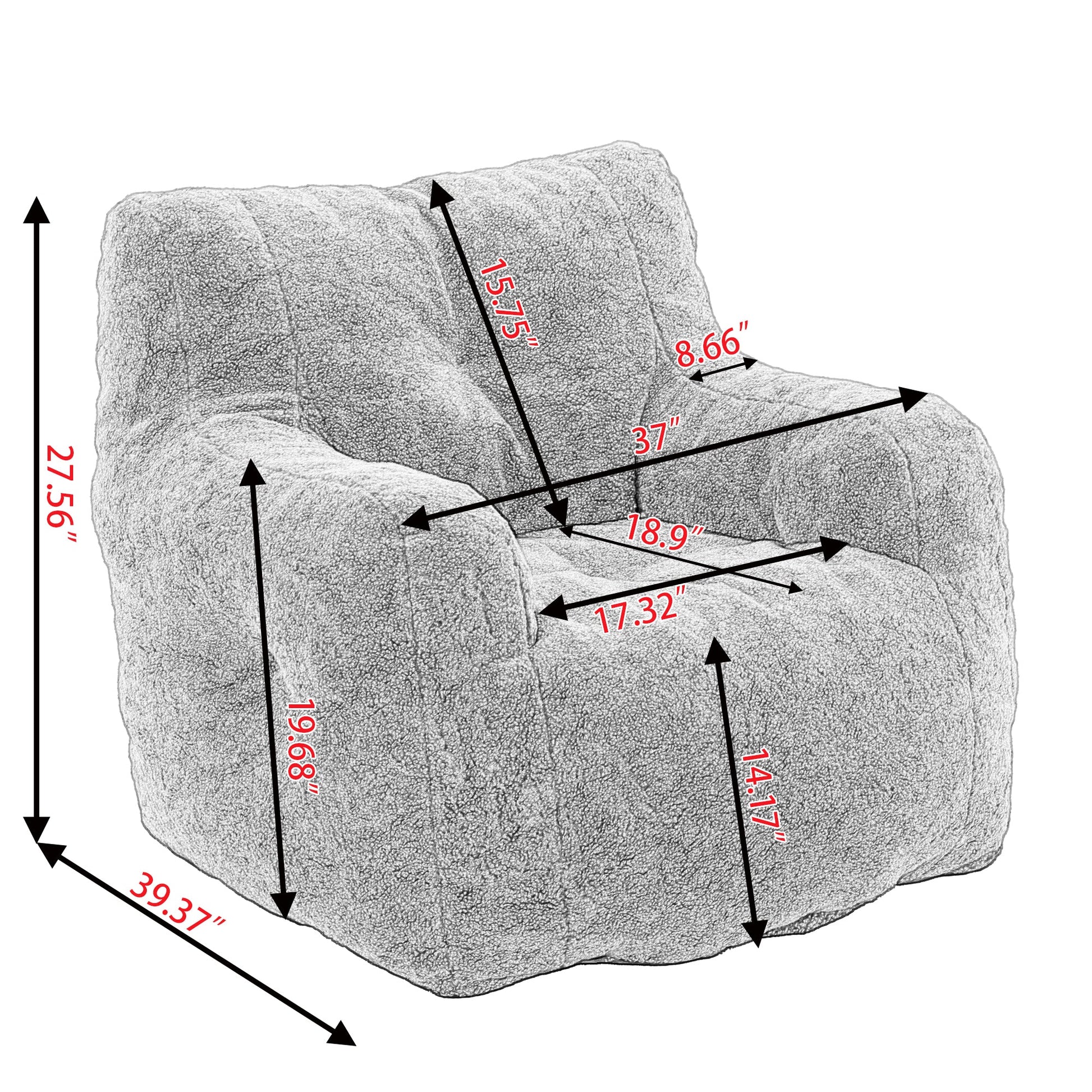 010 - Soft Teddy Fabric Tufted Foam Bean Bag Chair With Teddy Fabric Ivory White - Usofuns