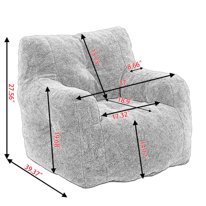 010 - Soft Teddy Fabric Tufted Foam Bean Bag Chair With Teddy Fabric Ivory White - Usofuns