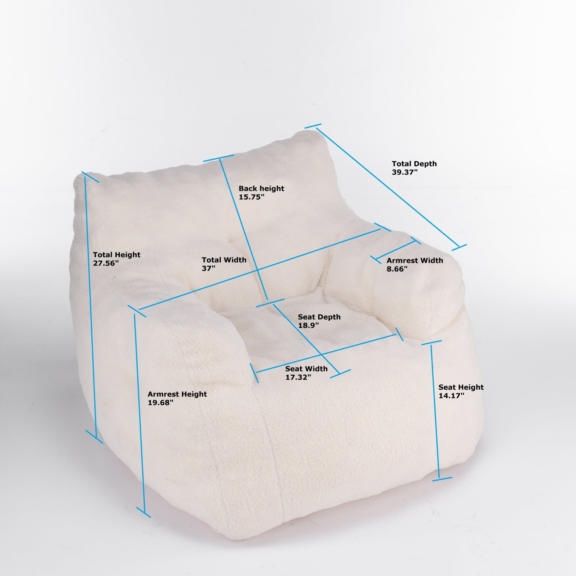 010 - Soft Teddy Fabric Tufted Foam Bean Bag Chair With Teddy Fabric Ivory White - Usofuns