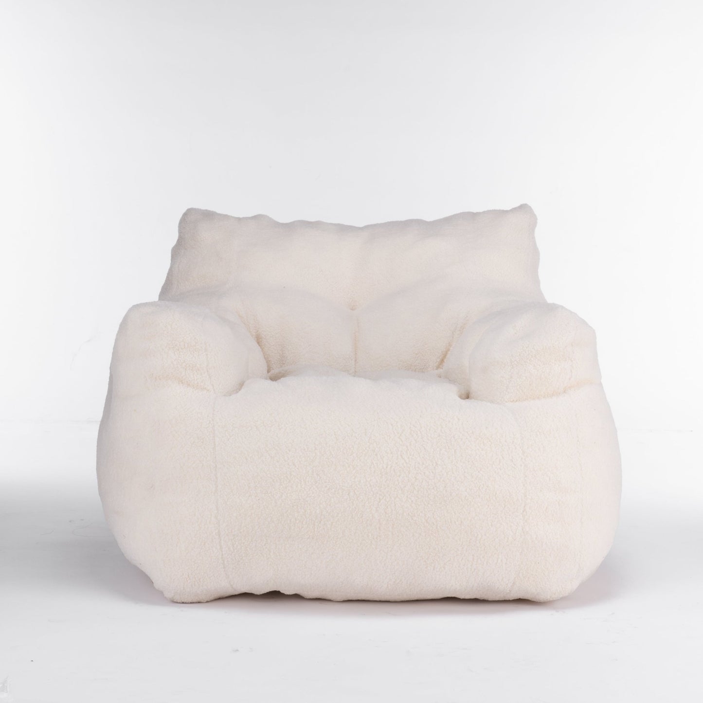 010 - Soft Teddy Fabric Tufted Foam Bean Bag Chair With Teddy Fabric Ivory White - Usofuns