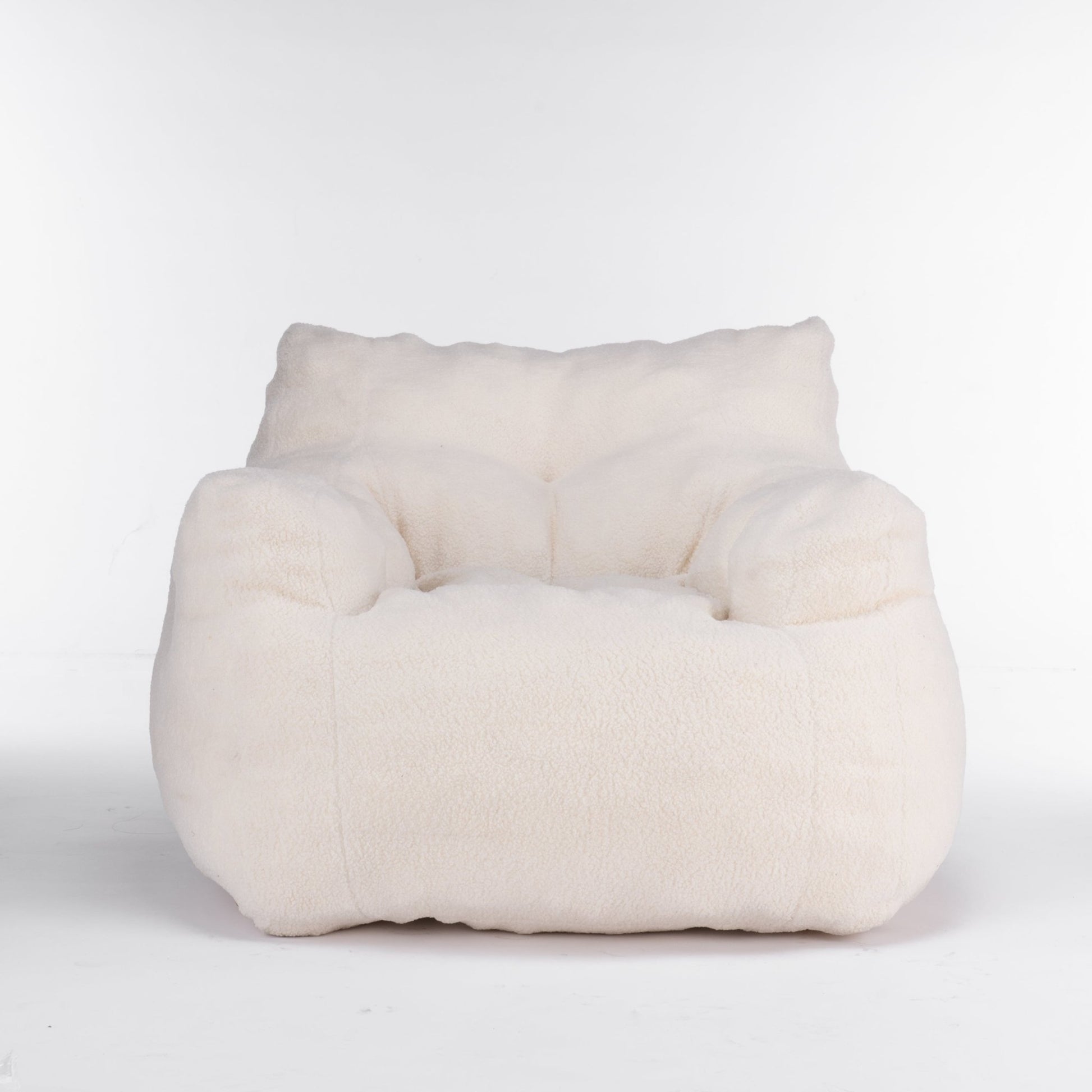 010 - Soft Teddy Fabric Tufted Foam Bean Bag Chair With Teddy Fabric Ivory White - Usofuns