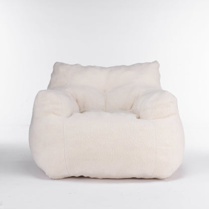 010 - Soft Teddy Fabric Tufted Foam Bean Bag Chair With Teddy Fabric Ivory White - Usofuns