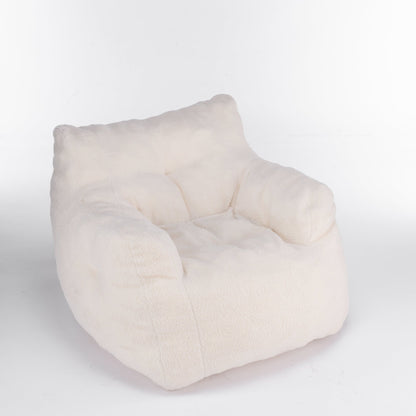 010 - Soft Teddy Fabric Tufted Foam Bean Bag Chair With Teddy Fabric Ivory White - Usofuns