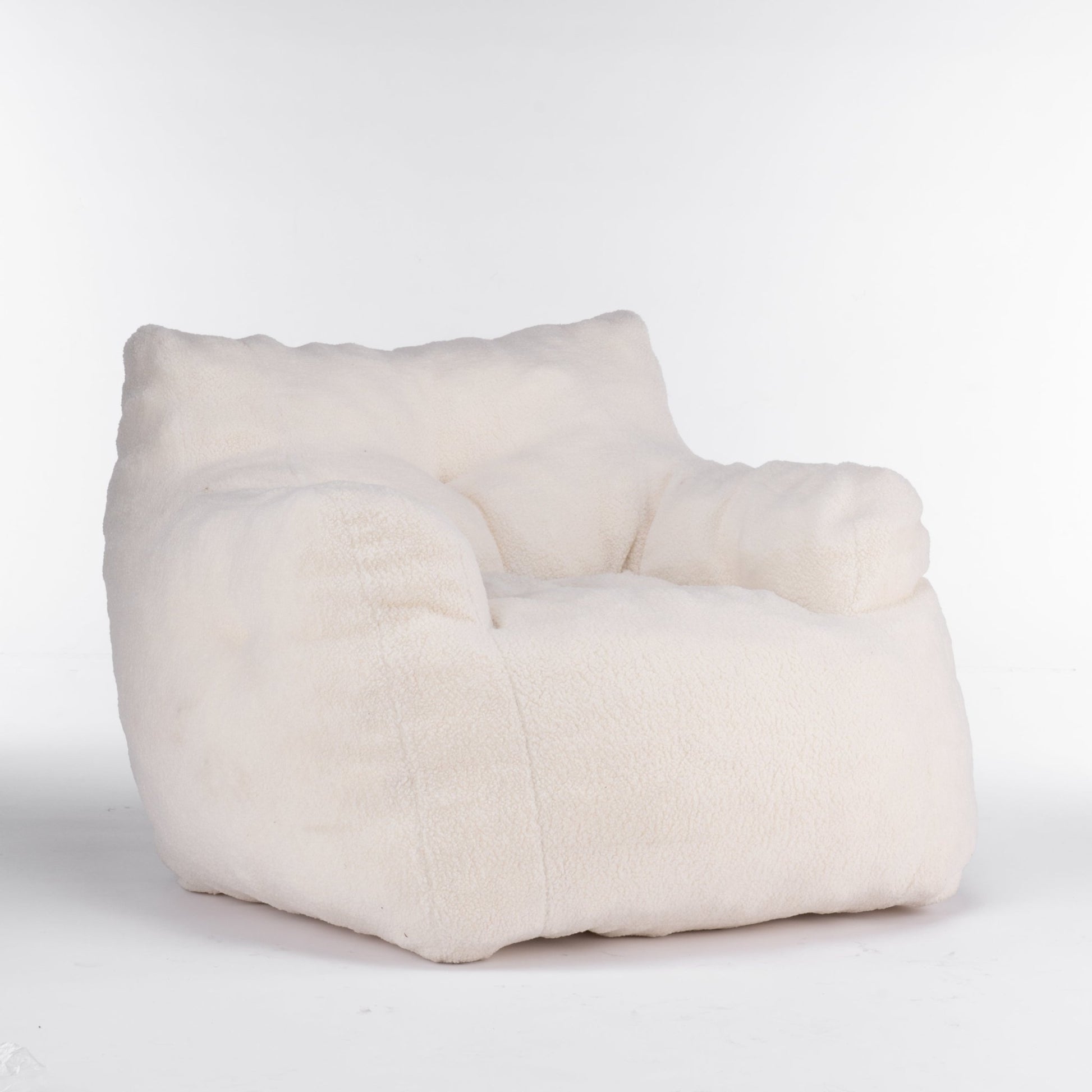 010 - Soft Teddy Fabric Tufted Foam Bean Bag Chair With Teddy Fabric Ivory White - Usofuns