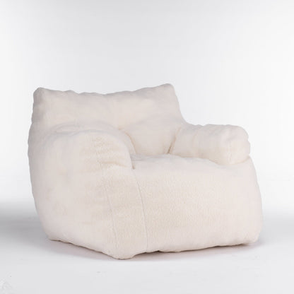 010 - Soft Teddy Fabric Tufted Foam Bean Bag Chair With Teddy Fabric Ivory White - Usofuns