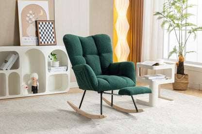 053 - Teddy Fabric Rocking Chair With Adjustable Footrest,Green - Usofuns