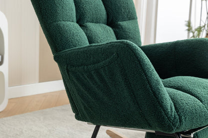 053 - Teddy Fabric Rocking Chair With Adjustable Footrest,Green - Usofuns