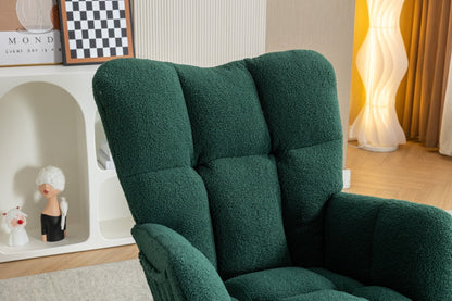 053 - Teddy Fabric Rocking Chair With Adjustable Footrest,Green - Usofuns