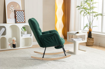 053 - Teddy Fabric Rocking Chair With Adjustable Footrest,Green - Usofuns