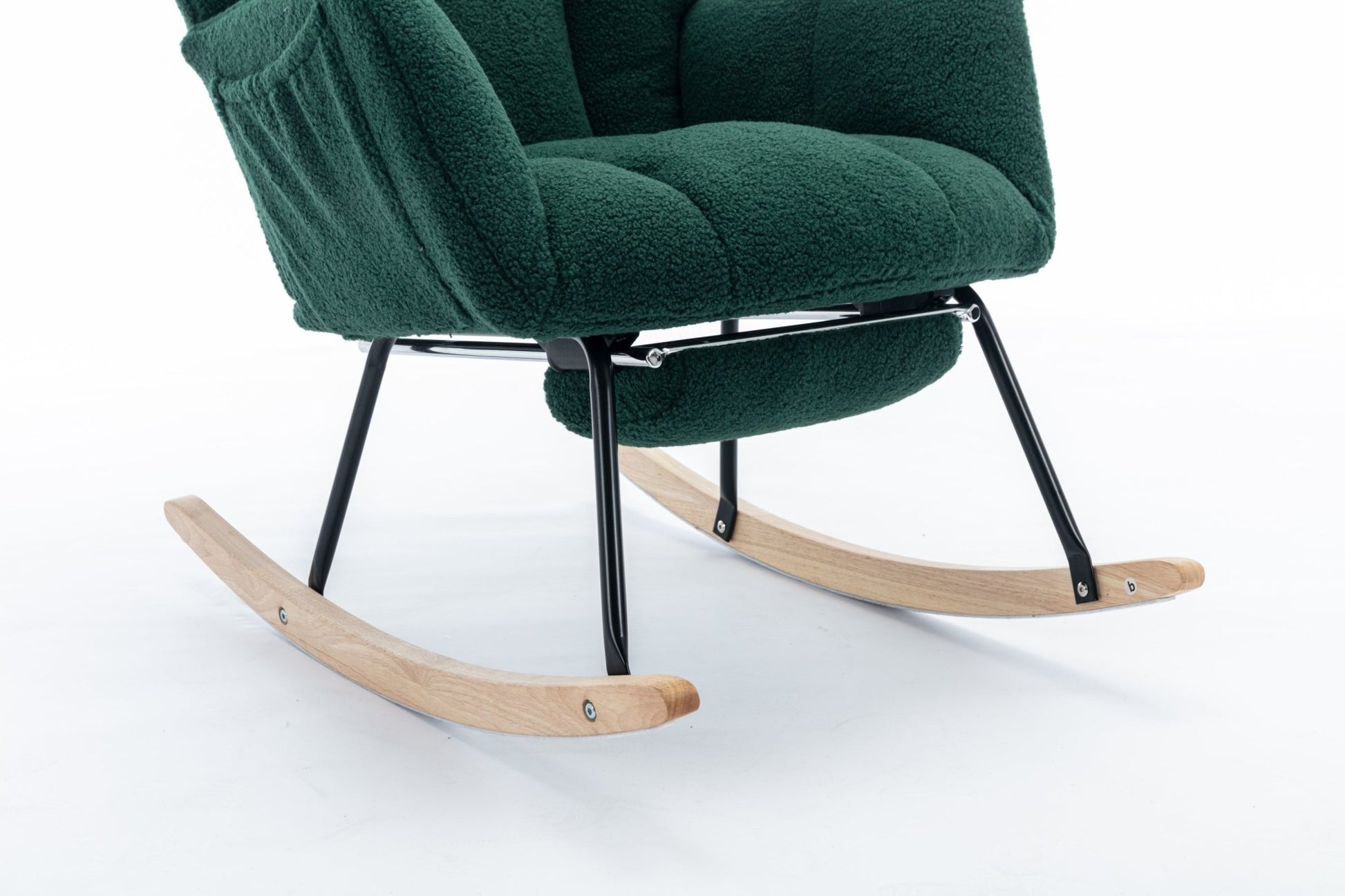 053 - Teddy Fabric Rocking Chair With Adjustable Footrest,Green - Usofuns