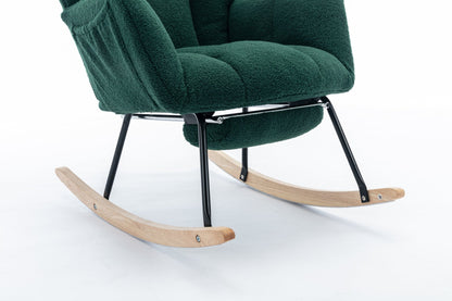 053 - Teddy Fabric Rocking Chair With Adjustable Footrest,Green - Usofuns