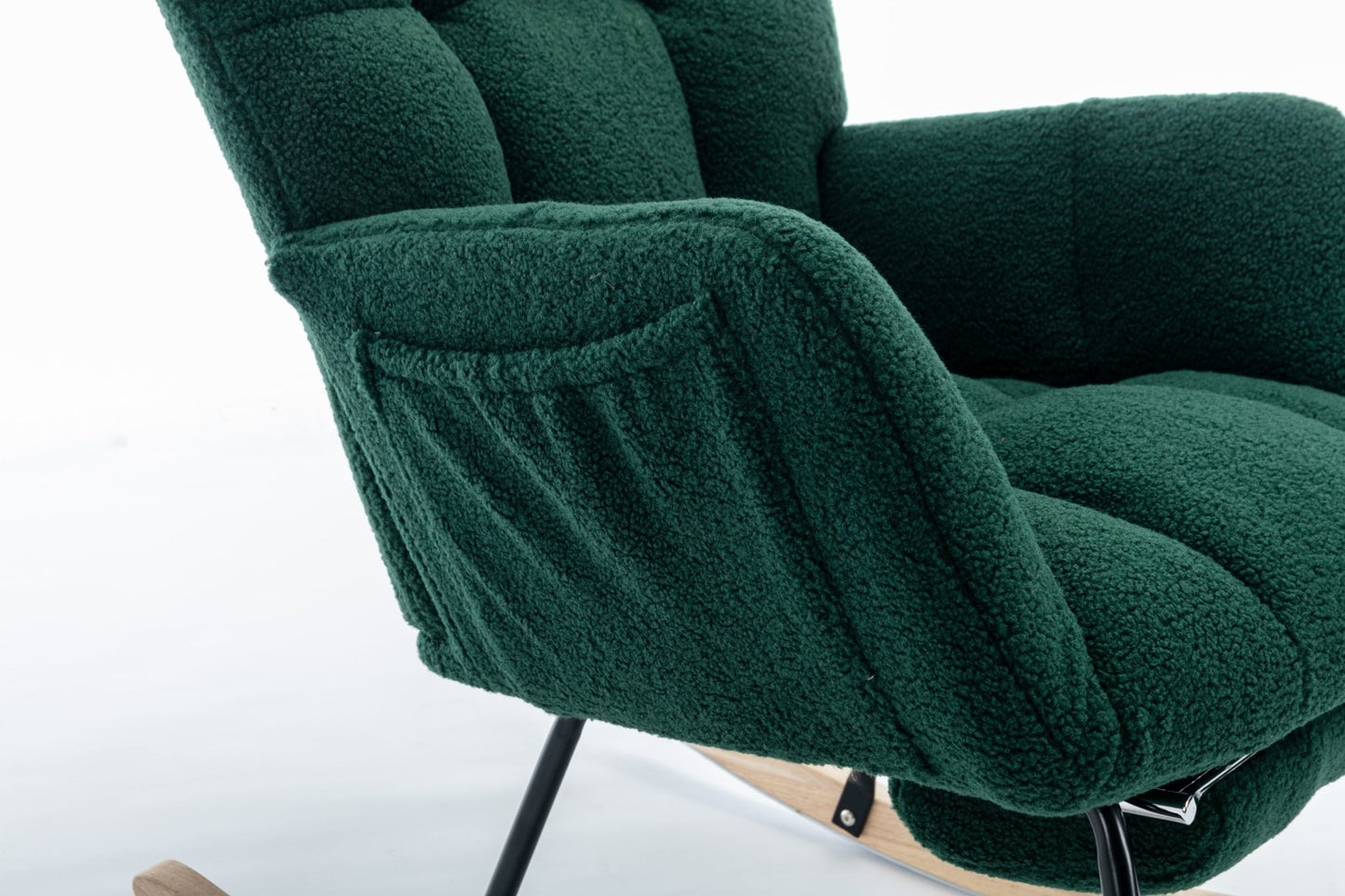 053 - Teddy Fabric Rocking Chair With Adjustable Footrest,Green - Usofuns