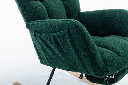 053 - Teddy Fabric Rocking Chair With Adjustable Footrest,Green - Usofuns