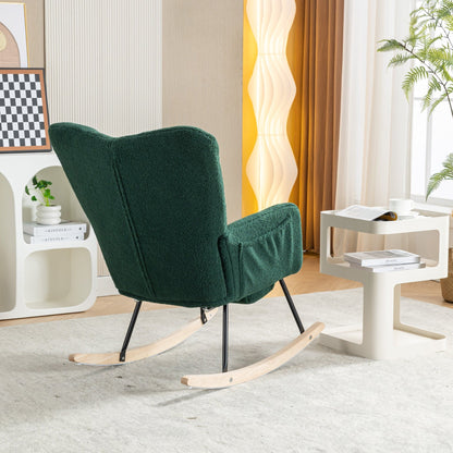 053 - Teddy Fabric Rocking Chair With Adjustable Footrest,Green - Usofuns
