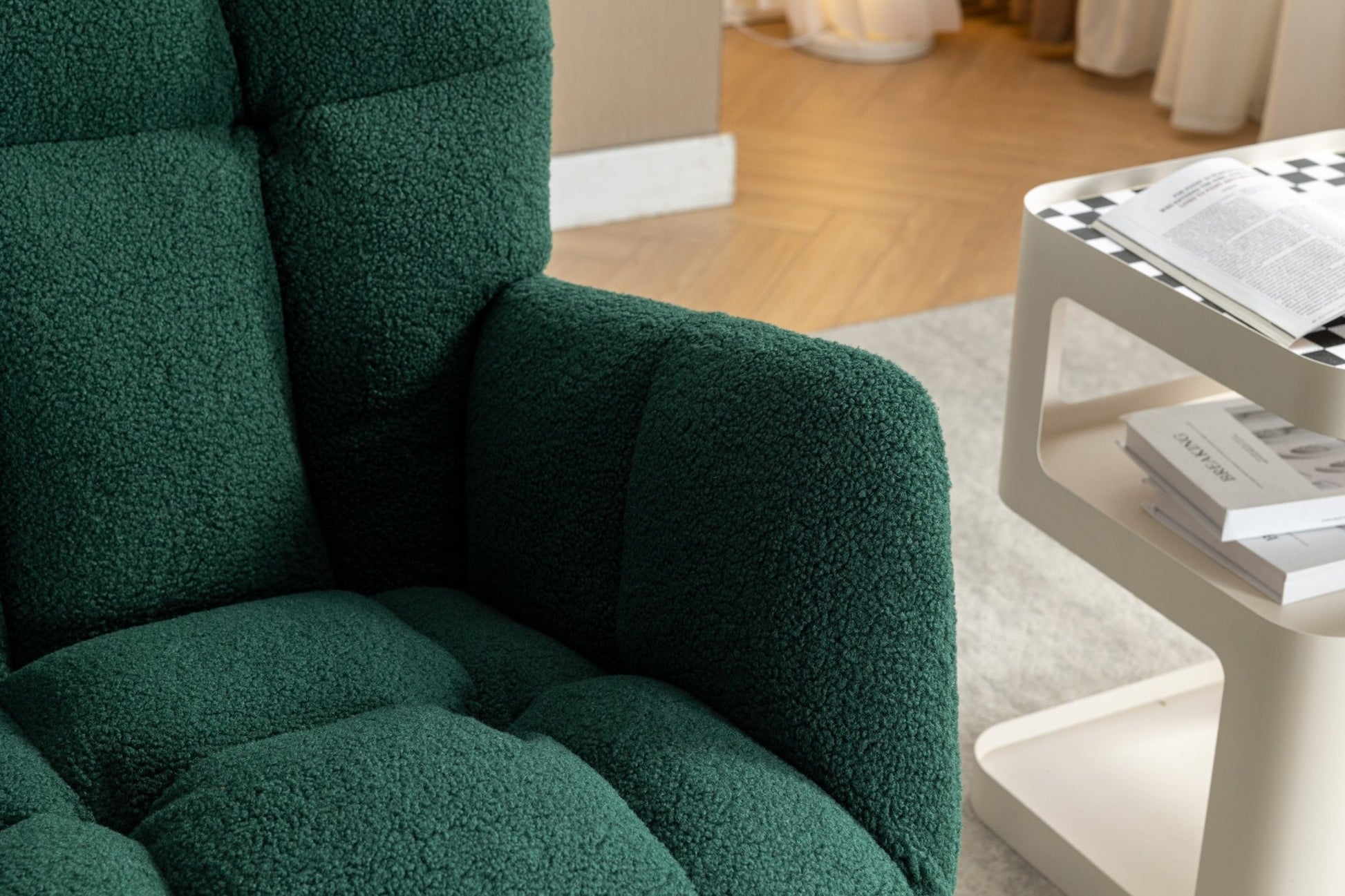 053 - Teddy Fabric Rocking Chair With Adjustable Footrest,Green - Usofuns