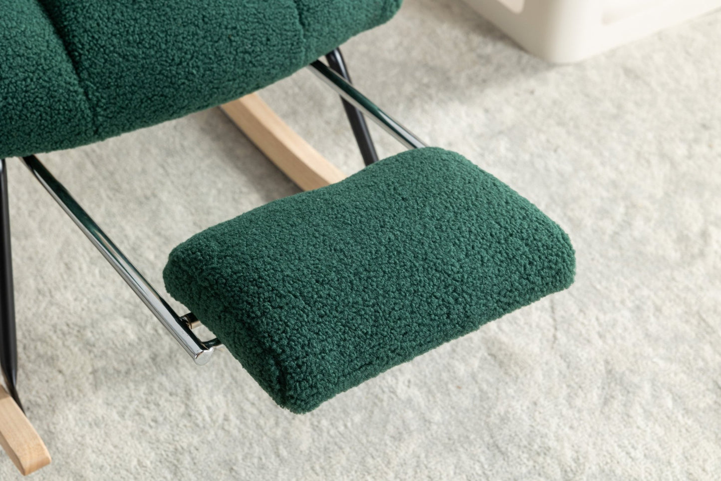 053 - Teddy Fabric Rocking Chair With Adjustable Footrest,Green - Usofuns