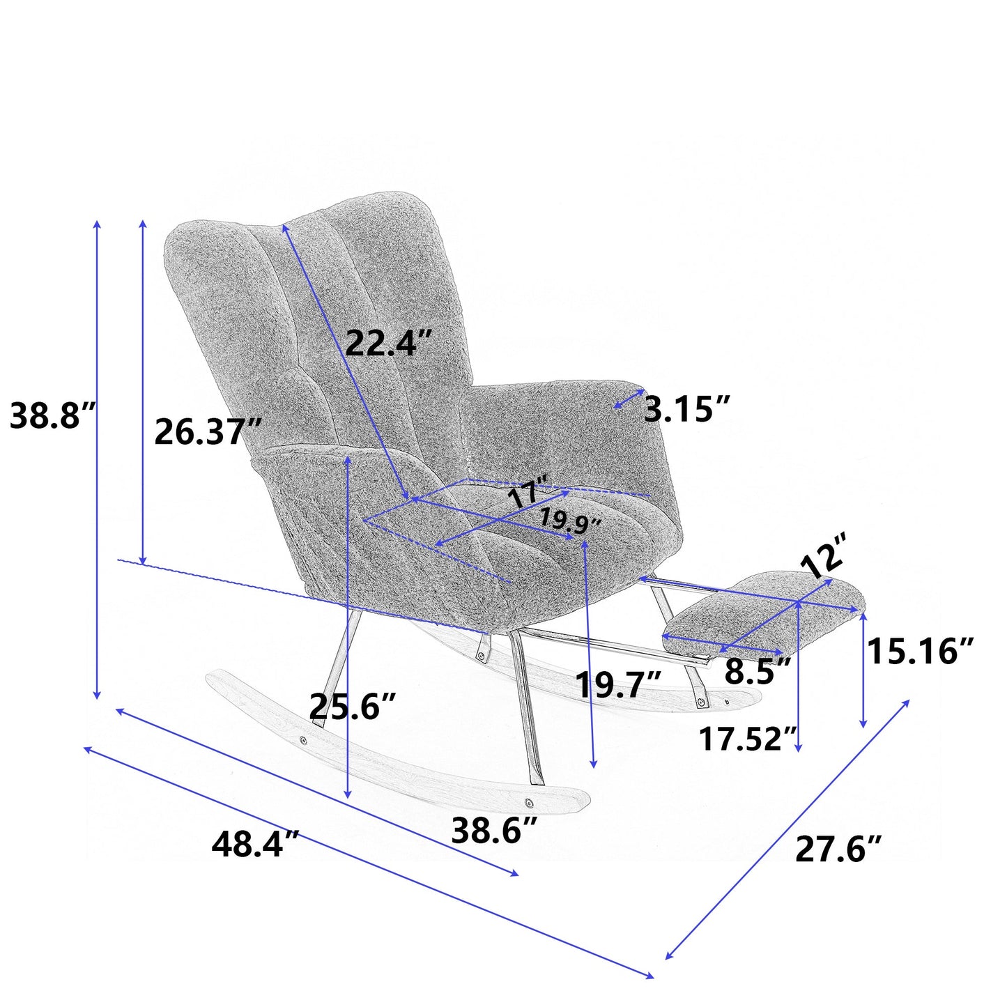 053 - Teddy Fabric Rocking Chair With Adjustable Footrest,Green - Usofuns