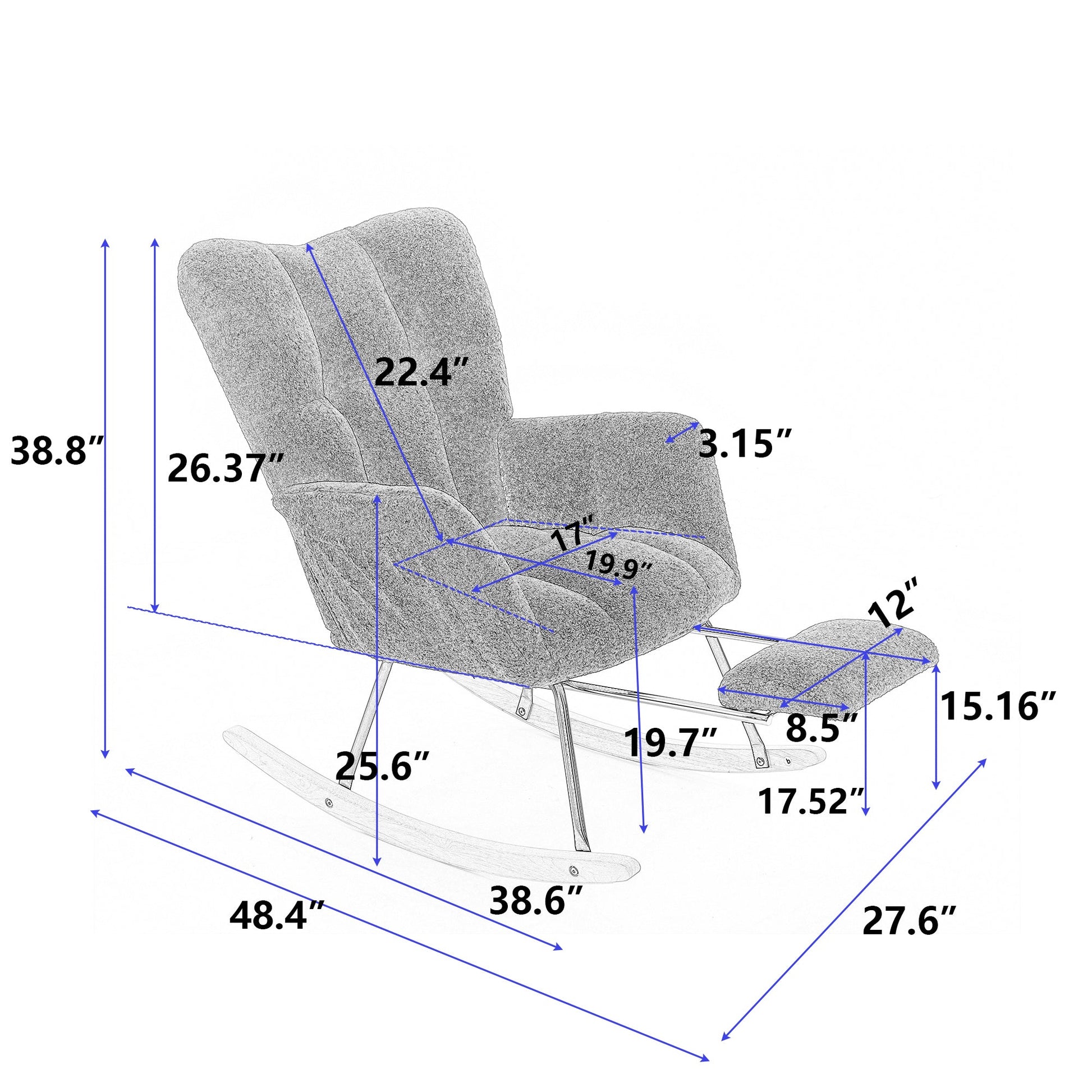 053 - Teddy Fabric Rocking Chair With Adjustable Footrest,Green - Usofuns