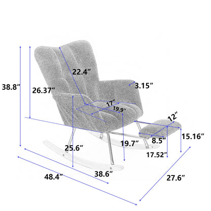 053 - Teddy Fabric Rocking Chair With Adjustable Footrest,Green - Usofuns