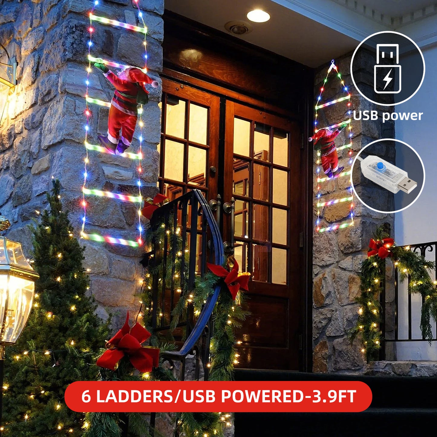 Christmas Santa Climbing Stairs Light