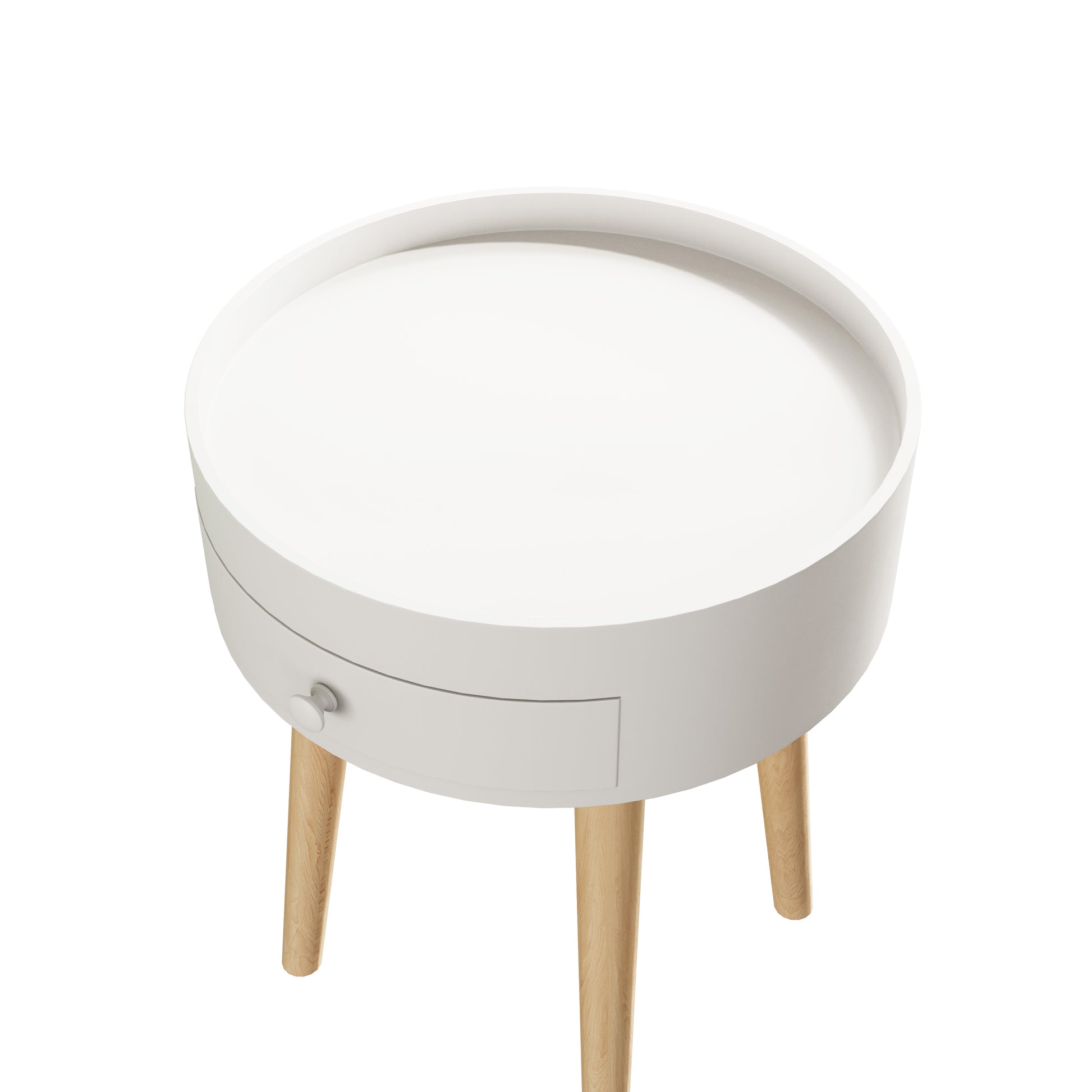 18'H Nightstand with Storage Drawer & Oak Legs Bedside Table, Sofa Side Coffee Table for Bedroom, Living Room, White