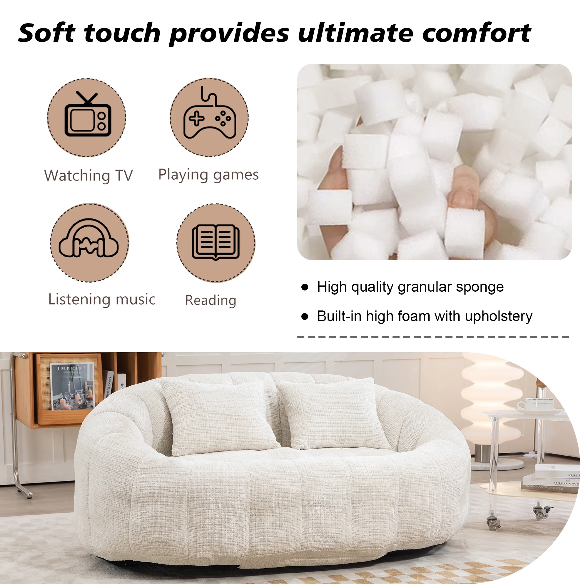 Small Twin Loveseat Bean Bag Sofa Chair