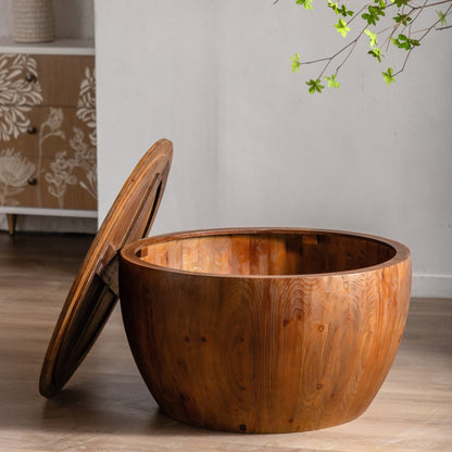 31.50'Vintage Style Bucket Shaped Coffee Table with storage function, for Office, Dining Room and Living Room, Brown - Usofuns