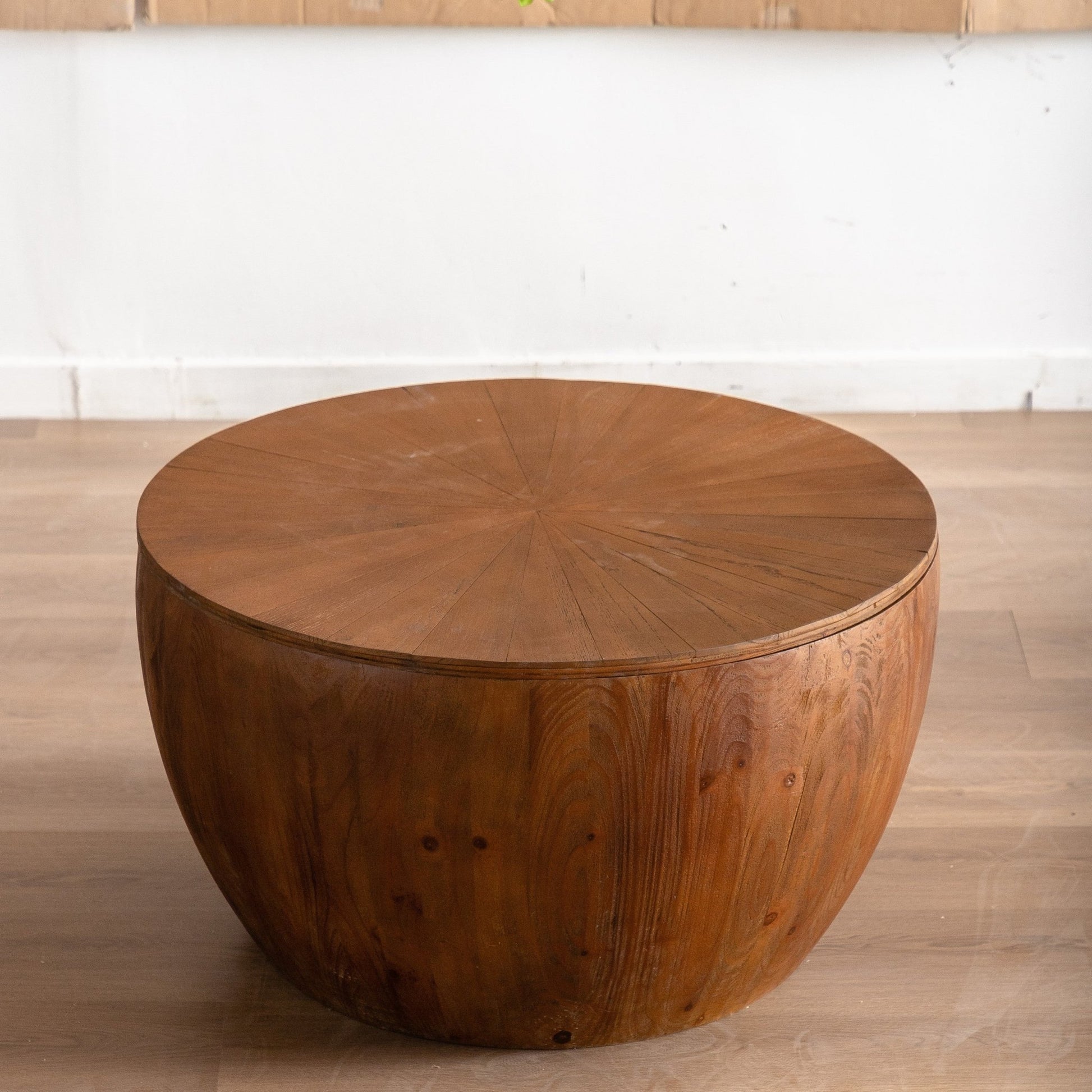 31.50'Vintage Style Bucket Shaped Coffee Table with storage function, for Office, Dining Room and Living Room, Brown - Usofuns