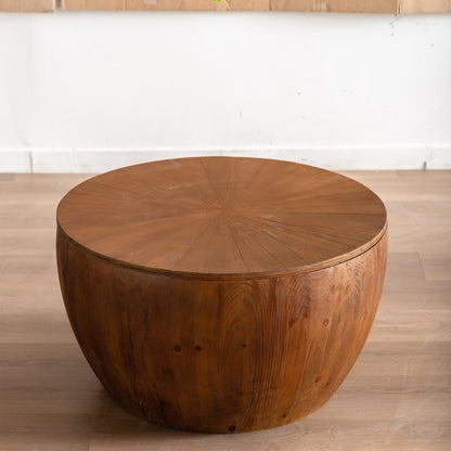 31.50'Vintage Style Bucket Shaped Coffee Table with storage function, for Office, Dining Room and Living Room, Brown - Usofuns