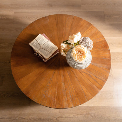 31.50'Vintage Style Bucket Shaped Coffee Table with storage function, for Office, Dining Room and Living Room, Brown - Usofuns